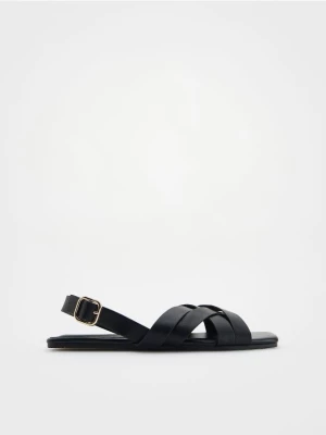 Reserved - Skórzane sandały z paskami - czarny