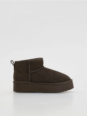 Reserved - Skórzane śniegowce na platformie - brązowy