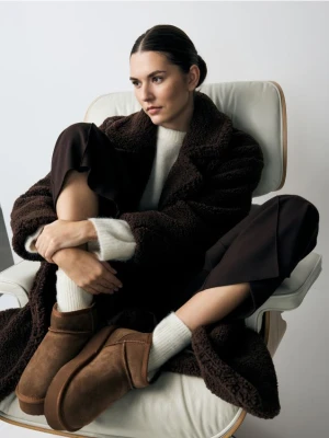 Reserved - Skórzane śniegowce na platformie - brązowy