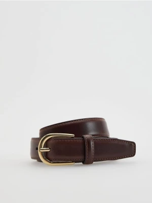 Reserved - Skórzany pasek z klamrą - ciemnobrązowy