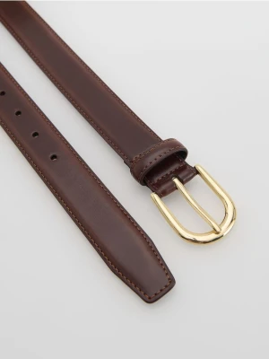 Reserved - Skórzany pasek z klamrą - ciemnobrązowy