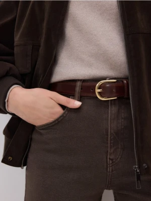 Reserved - Skórzany pasek z klamrą - ciemnobrązowy