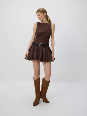 Reserved - Skórzany pasek z plecionki - mahoniowy