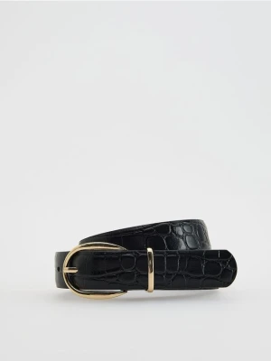 Reserved - Skórzany pasek ze zwierzęcym motywem - czarny