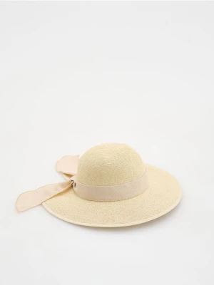 Reserved - Słomkowy kapelusz z kokardą - kremowy