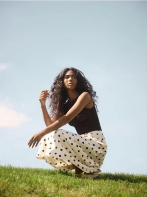 Reserved - Spódnica maxi w groszki - złamana biel