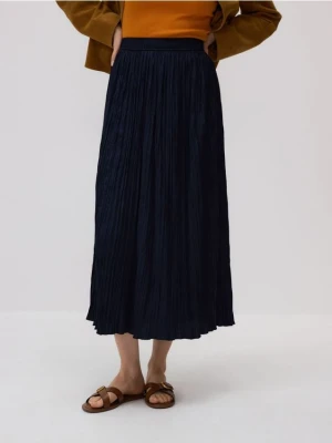 Reserved - Spódnica maxi z gniecionej tkaniny - granatowy