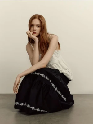 Reserved - Spódnica maxi z ozdobnym haftem - czarny