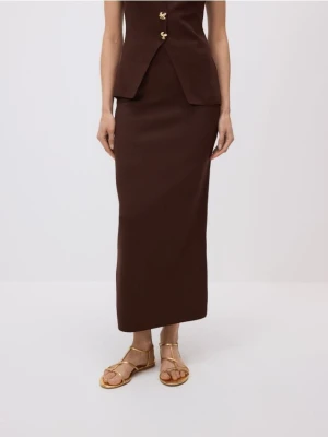 Reserved - Spódnica maxi z rozcięciem - ciemnobrązowy