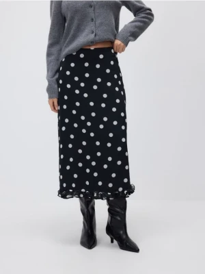 Reserved - Spódnica midi w groszki - czarny