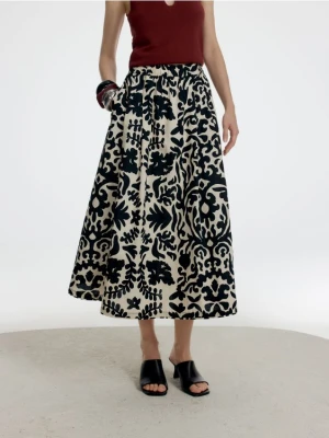 Reserved - Spódnica midi z autorskim wzorem - wielobarwny