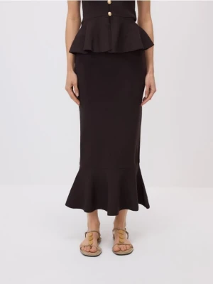 Reserved - Spódnica midi z baskinką - brązowy