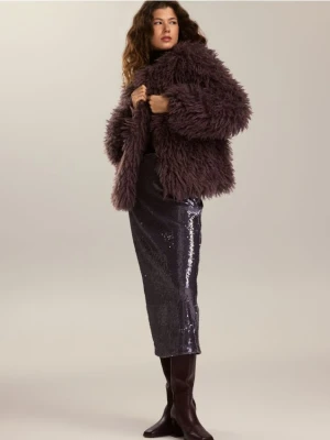 Reserved - Spódnica midi z cekinami - ciemnofioletowy