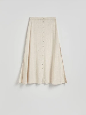 Reserved - Spódnica midi z dodatkiem lnu - beżowy