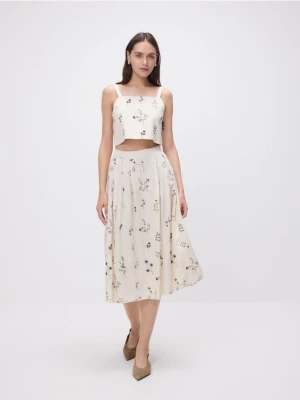 Reserved - Spódnica midi z dodatkiem lnu - beżowy