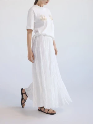 Reserved - Spódnica midi z efektem gniecenia - biały