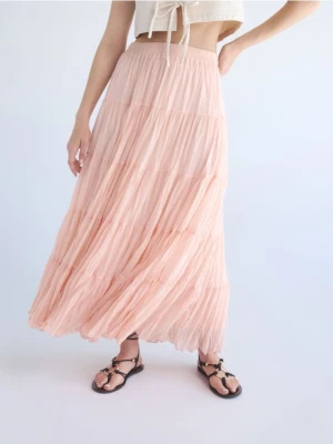 Reserved - Spódnica midi z efektem gniecenia - pastelowy róż