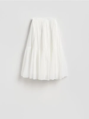 Reserved - Spódnica midi z falbanami - biały