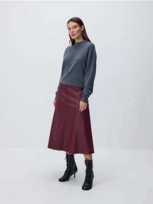 Reserved - Spódnica midi z imitacji skóry - bordowy