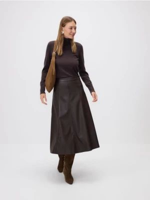 Reserved - Spódnica midi z imitacji skóry - brązowy