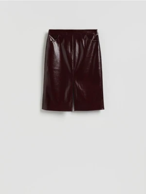 Reserved - Spódnica midi z imitacji skóry - burgundowy