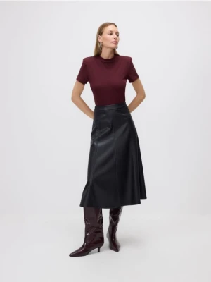 Reserved - Spódnica midi z imitacji skóry - czarny