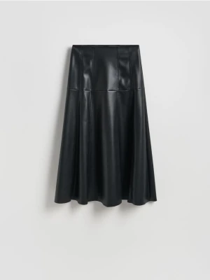 Reserved - Spódnica midi z imitacji skóry - czarny