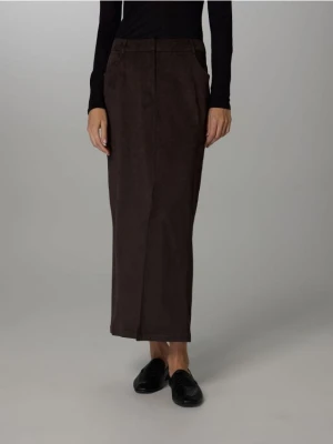 Reserved - Spódnica midi z imitacji zamszu - ciemnobrązowy