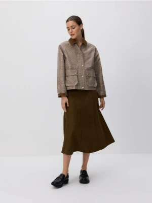 Reserved - Spódnica midi z imitacji zamszu - ciemnozielony