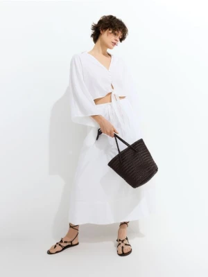 Reserved - Spódnica midi z lnem - biały