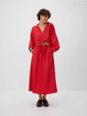 Reserved - Spódnica midi z lnem - czerwony