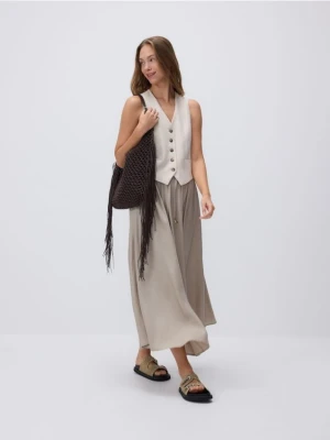 Reserved - Spódnica midi z lyocellu - beżowy