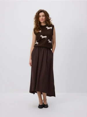 Reserved - Spódnica midi z modalem - ciemnobrązowy