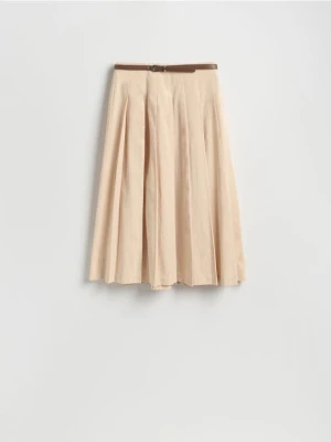 Reserved - Spódnica midi z paskiem - beżowy