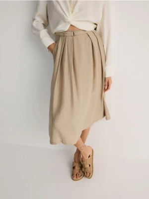 Reserved - Spódnica midi z paskiem - brązowy