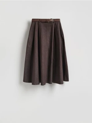 Reserved - Spódnica midi z paskiem - brązowy
