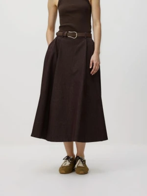 Reserved - Spódnica midi z paskiem - brązowy