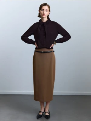 Reserved - Spódnica midi z paskiem - brązowy