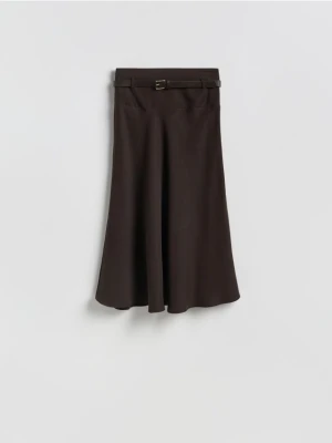 Reserved - Spódnica midi z paskiem - ciemnobrązowy