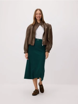 Reserved - Spódnica midi z paskiem - ciemnozielony