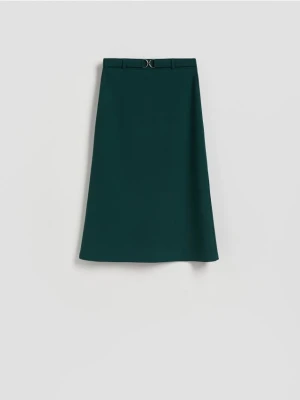 Reserved - Spódnica midi z paskiem - ciemnozielony
