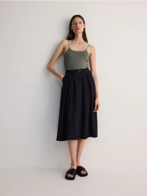 Reserved - Spódnica midi z paskiem - granatowy