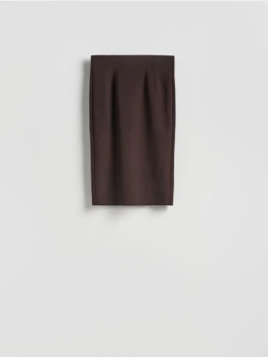 Reserved - Spódnica midi z przeszyciem - ciemnobrązowy