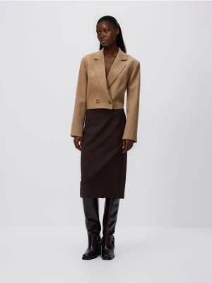 Reserved - Spódnica midi z przeszyciem - ciemnobrązowy