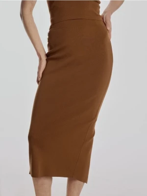 Reserved - Spódnica midi z rozcięciem - brązowy