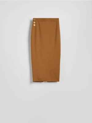 Reserved - Spódnica midi z rozcięciem - brązowy