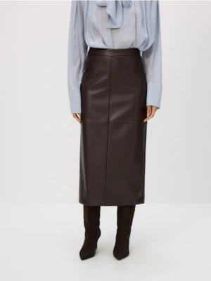 Reserved - Spódnica midi z rozcięciem - brązowy