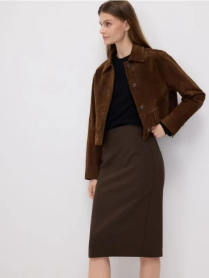 Reserved - Spódnica midi z rozcięciem - ciemnobrązowy
