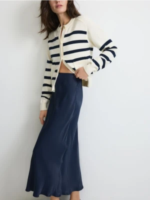Reserved - Spódnica midi z satynowym wykończeniem - granatowy