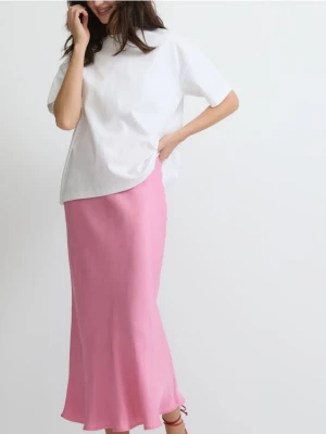 Reserved - Spódnica midi z satynowym wykończeniem - różowy